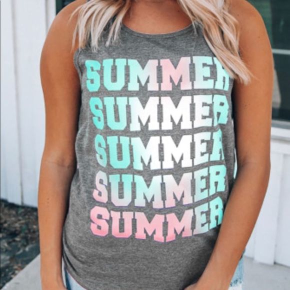 Gray Summer Graphic Sleeveless Tank Top - Picture 2 of 4